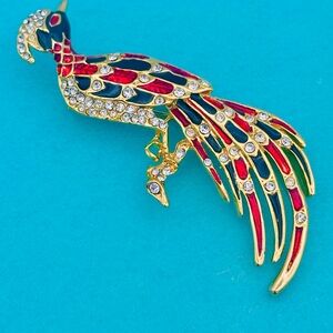Rhinestone Large Peacock Brooch